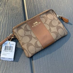Coach Signature PVC Leather Corner Zip Wristlet